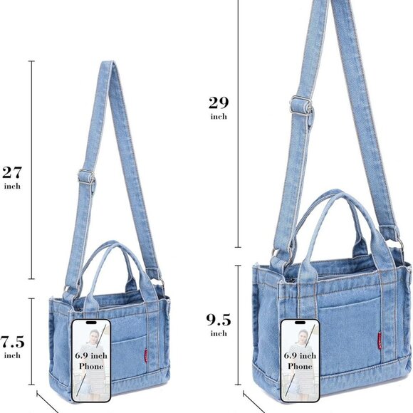 Denim Tote Purse for Women Large Crossbody Shoulder Bag Multi-use Gift - Picture 4 of 6